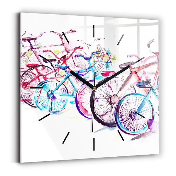 Ceas din sticlă pătrat Biciclete de oraș colorate
