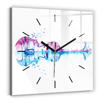 Ceas de sticlă pe perete pătrat Lacul Cello Park