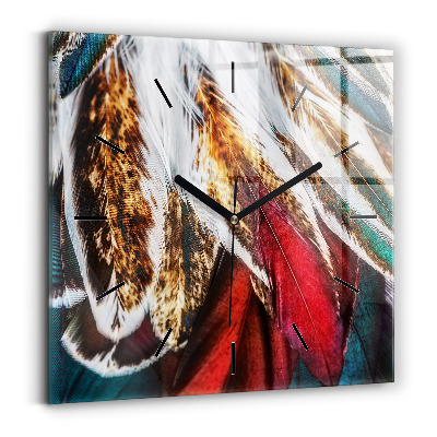 Ceas pătrat de perete din sticlă Pene de pasăre maro deschis