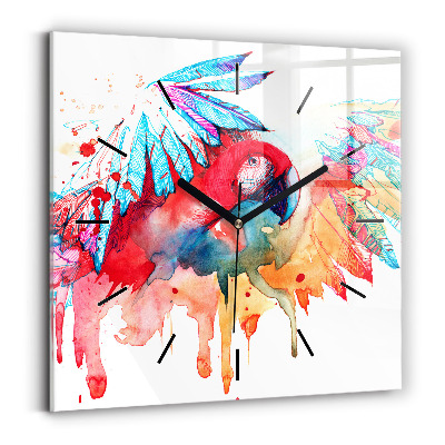 Ceas pătrat de perete din sticlă Papagal roșu colorat