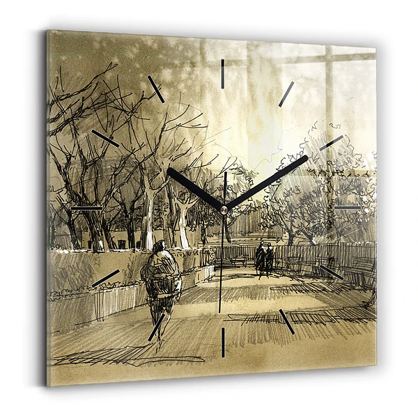 Ceas pătrat de perete din sticlă Parc și copaci în sepia