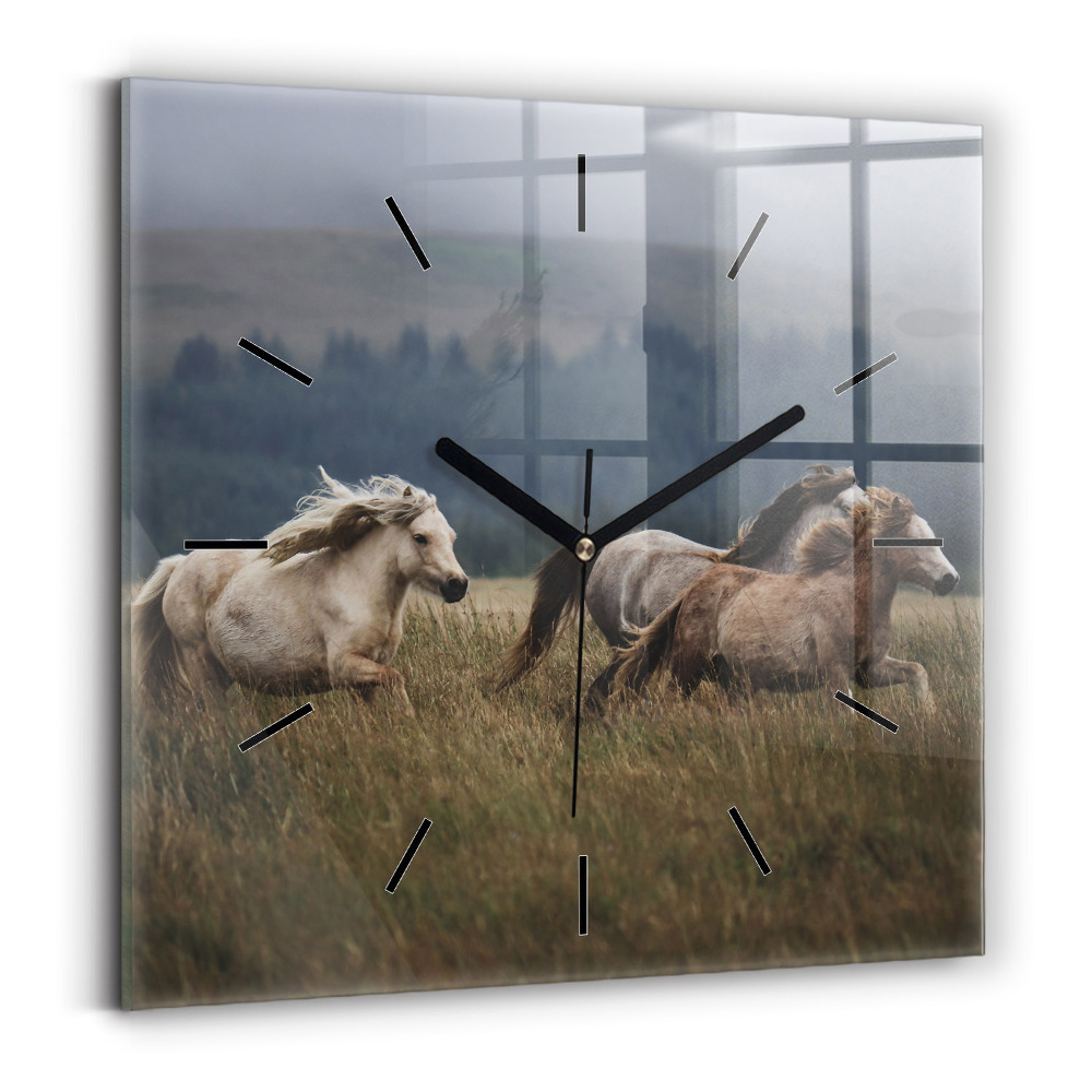 Ceas din sticlă pătrat Caii în galop