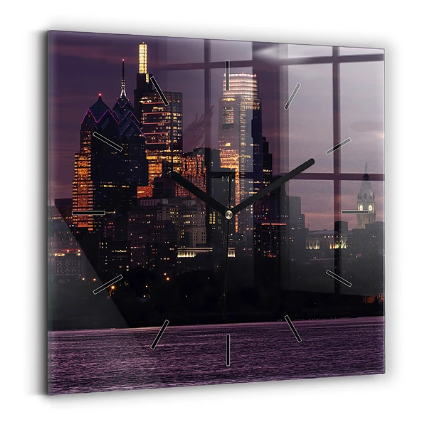 Ceas din sticlă pătrat Orizontul orașului Philadelphia