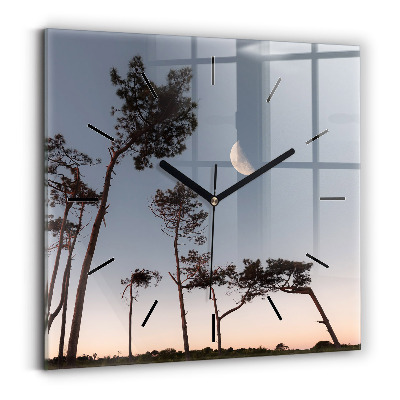 Ceas perete din sticlă pătrat Semiluna și copaci