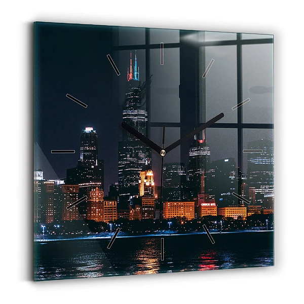 Ceas perete din sticlă pătrat Peisajul urban din Chicago