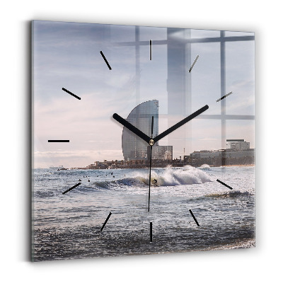 Ceas de sticlă pe perete pătrat Barcelona Surfer