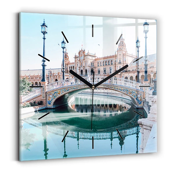 Ceas perete din sticlă pătrat Plaza de España din Sevilla