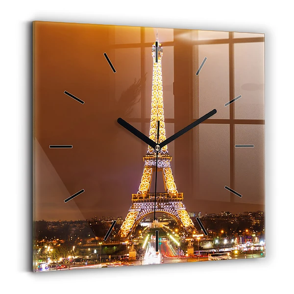 Ceas pătrat de perete din sticlă Turnul Eiffel iluminat