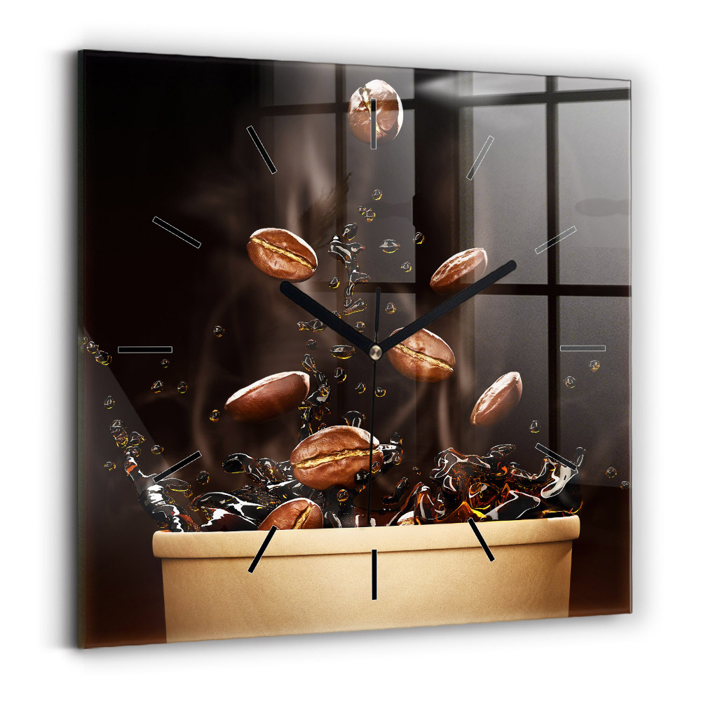 Ceas de sticlă pe perete pătrat Cafea fierbinte