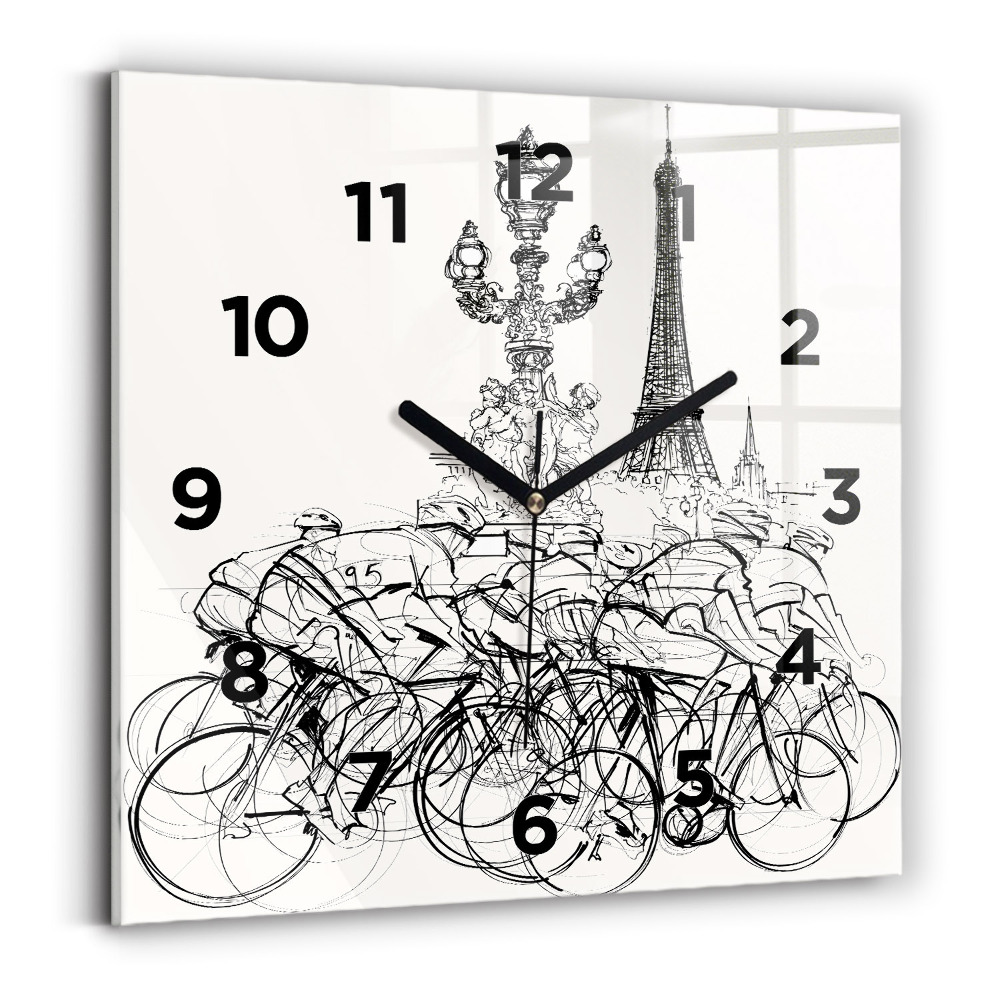 Ceas pătrat de perete din sticlă Desen cursa de ciclism