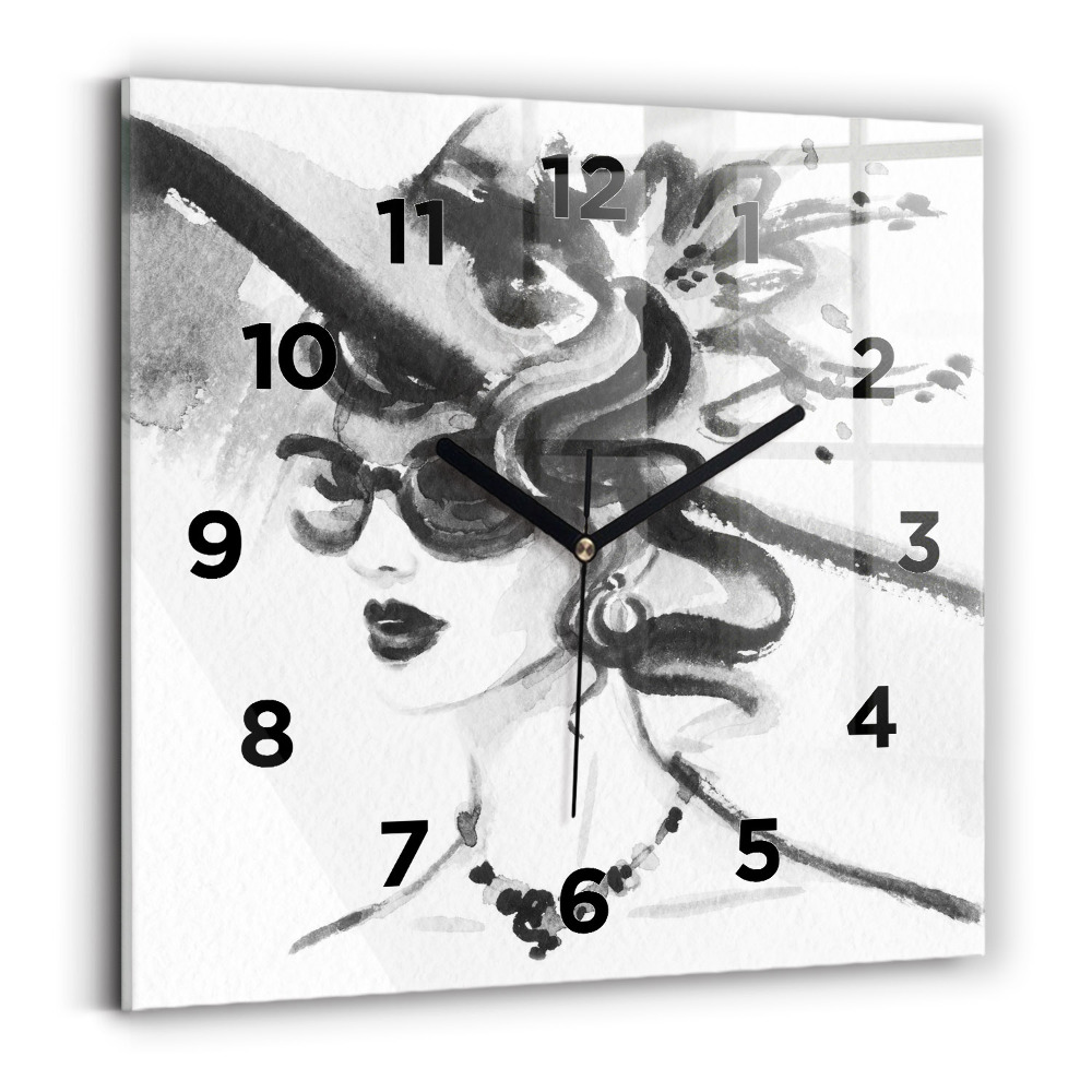 Ceas pătrat de perete din sticlă Femeie la modă