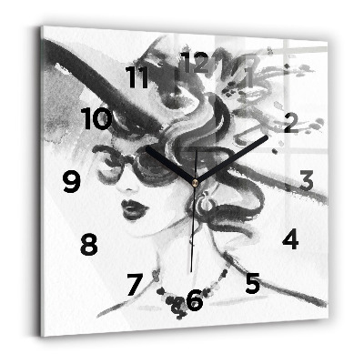 Ceas pătrat de perete din sticlă Femeie la modă