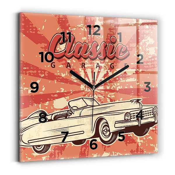 Ceas de sticlă pe perete pătrat Mașină retro vintage