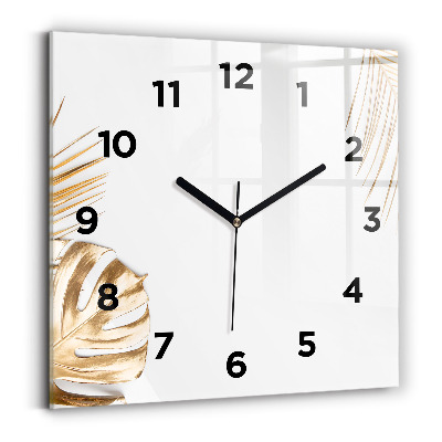 Ceas de sticlă pe perete pătrat Frunze tropicale