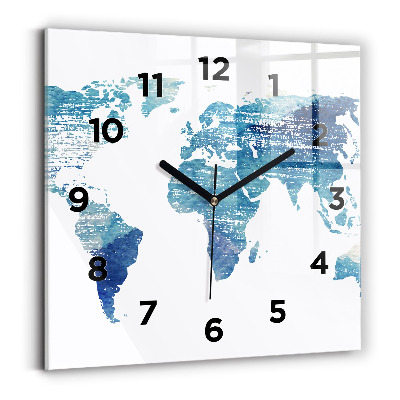 Ceas de sticlă pe perete pătrat harta lumii