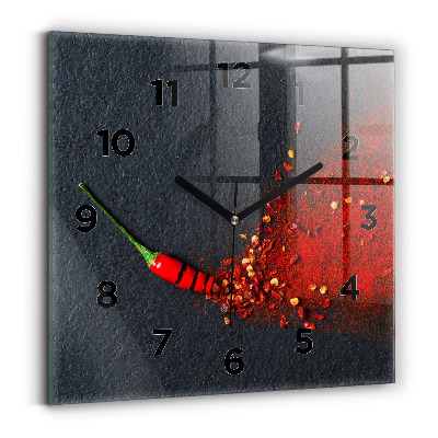 Ceas perete din sticlă pătrat Condiment cu ardei roșu