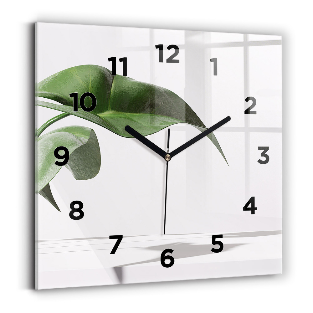 Ceas de sticlă pe perete pătrat Frunze abstracte