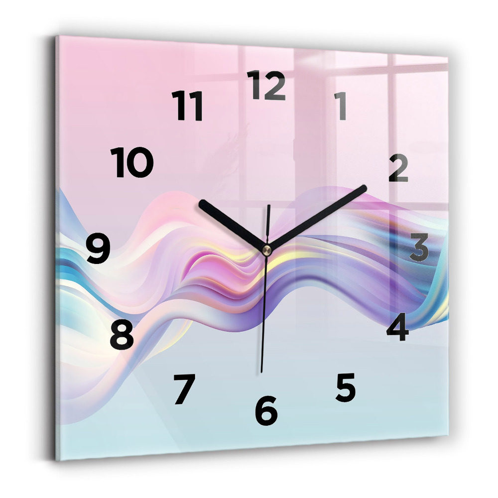 Ceas pătrat de perete din sticlă Abstracția valului pastel