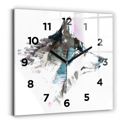 Ceas din sticlă pătrat Profilul unui lup pictat