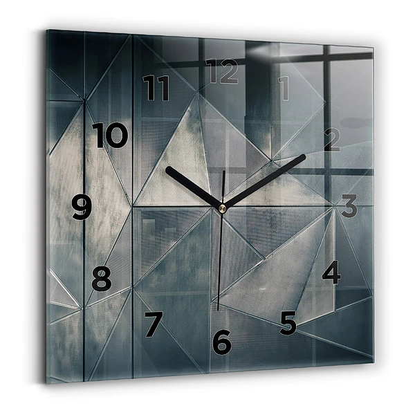 Ceas pătrat de perete din sticlă Triunghiuri abstracte metalice