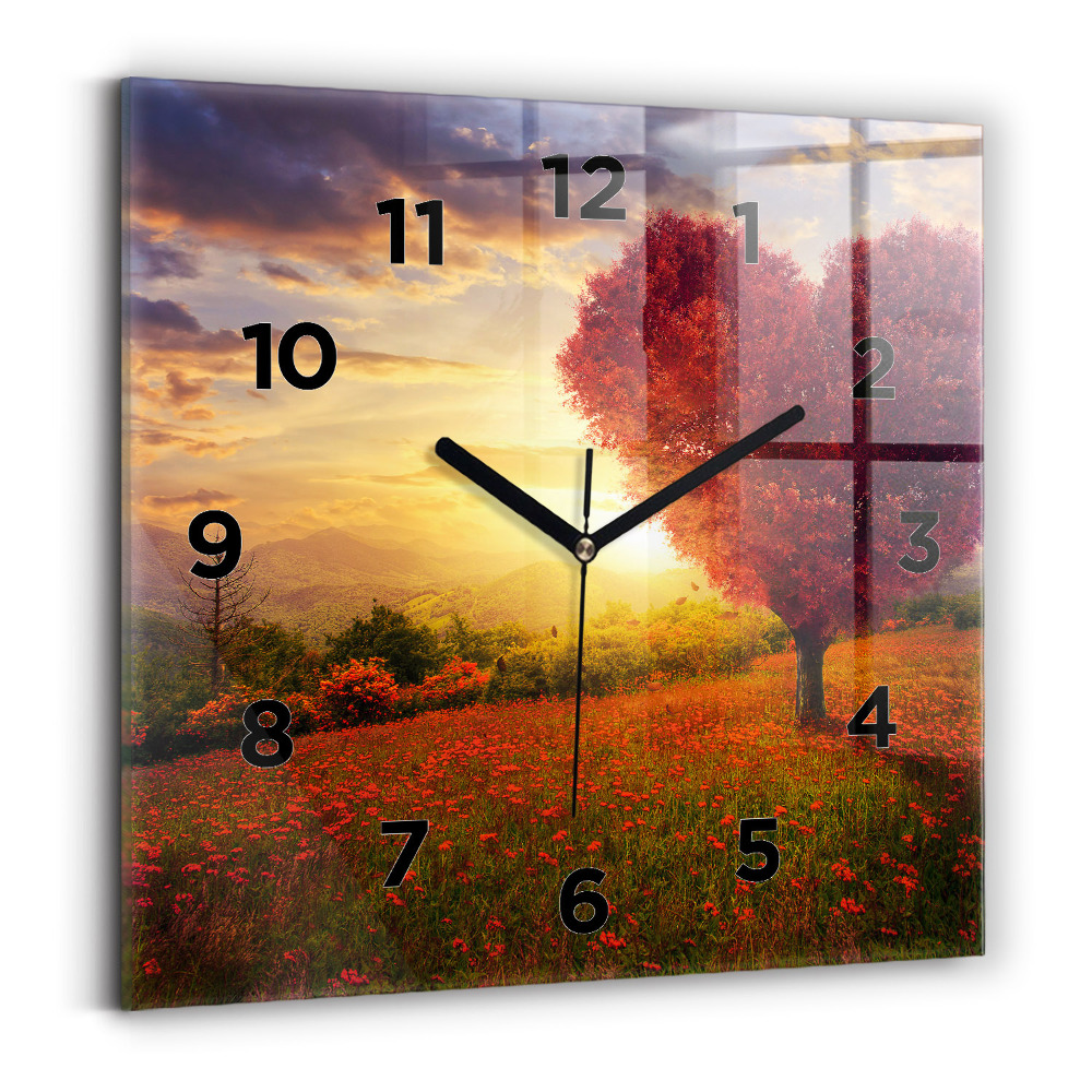 Ceas perete din sticlă pătrat Arborele inimii iubirii