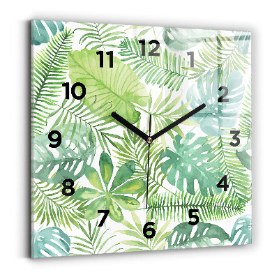 Ceas pătrat de perete din sticlă Frunze verzi