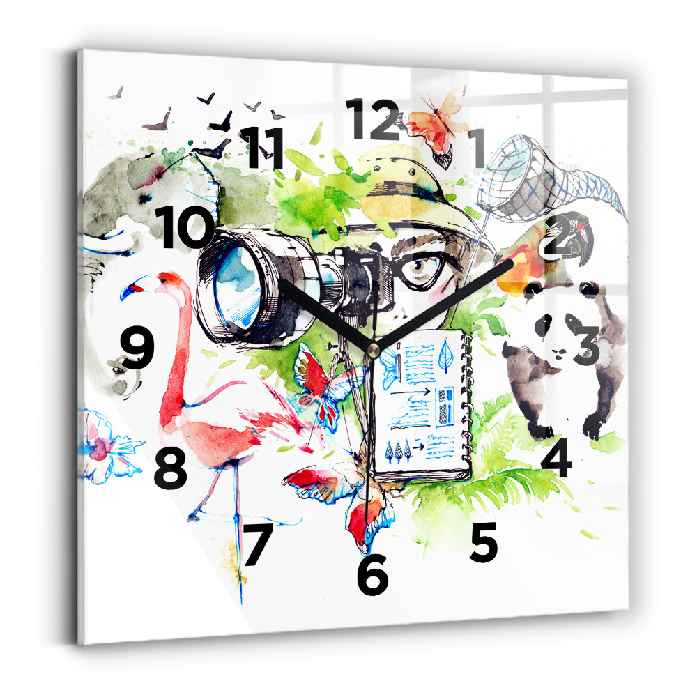 Ceas pătrat de perete din sticlă Zoolog