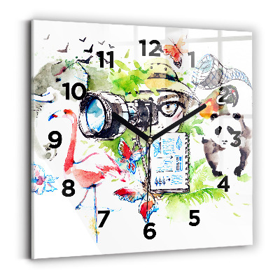 Ceas pătrat de perete din sticlă Zoolog