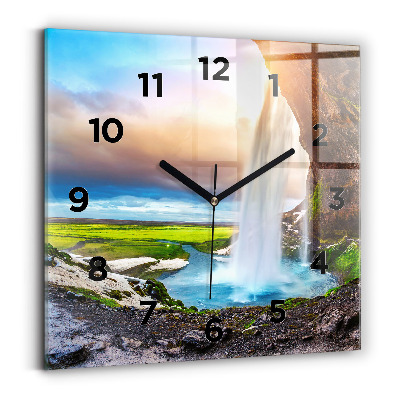 Ceas de sticlă pe perete pătrat Cascada în Islanda