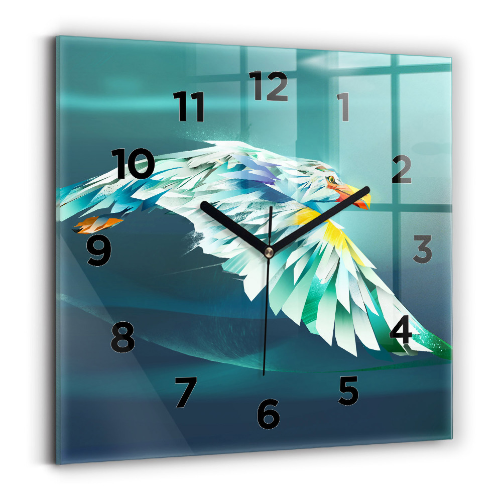 Ceas pătrat de perete din sticlă Imaginea unui vultur zburător