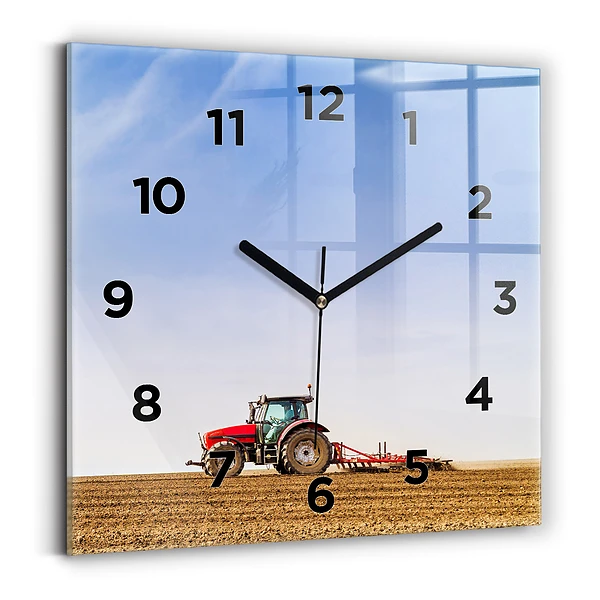 Ceas perete din sticlă pătrat Fermier într-un tractor