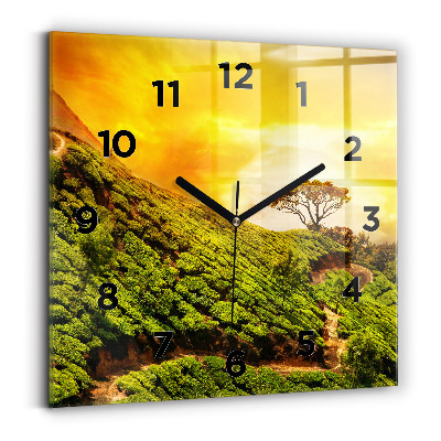 Ceas pătrat de perete din sticlă Dealul de ceai