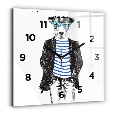 Ceas de sticlă pe perete pătrat Un câine într-un corp uman
