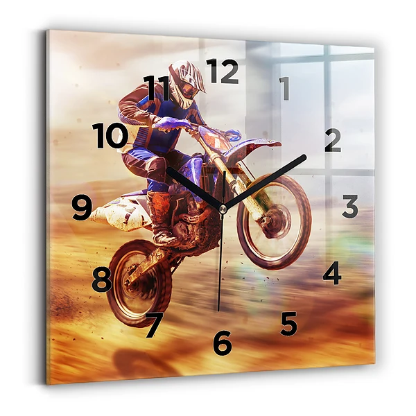 Ceas de sticlă pe perete pătrat Motocross Enduro
