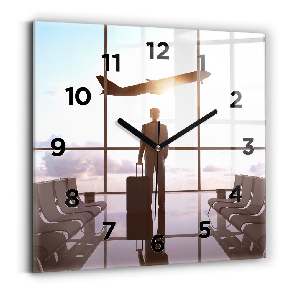 Ceas de sticlă pe perete pătrat Omul la aeroport