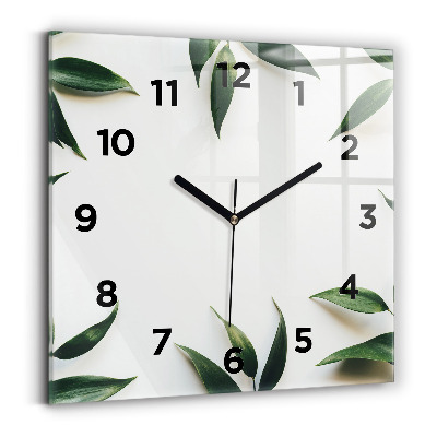 Ceas pătrat de perete din sticlă Rama de frunze