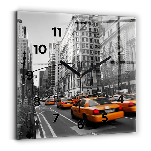 Ceas perete din sticlă pătrat Manhattan și taxiuri