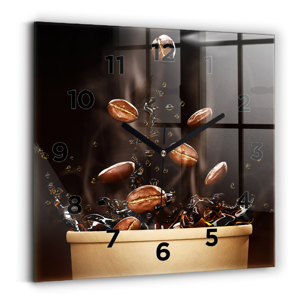 Ceas de sticlă pe perete pătrat Cafea fierbinte