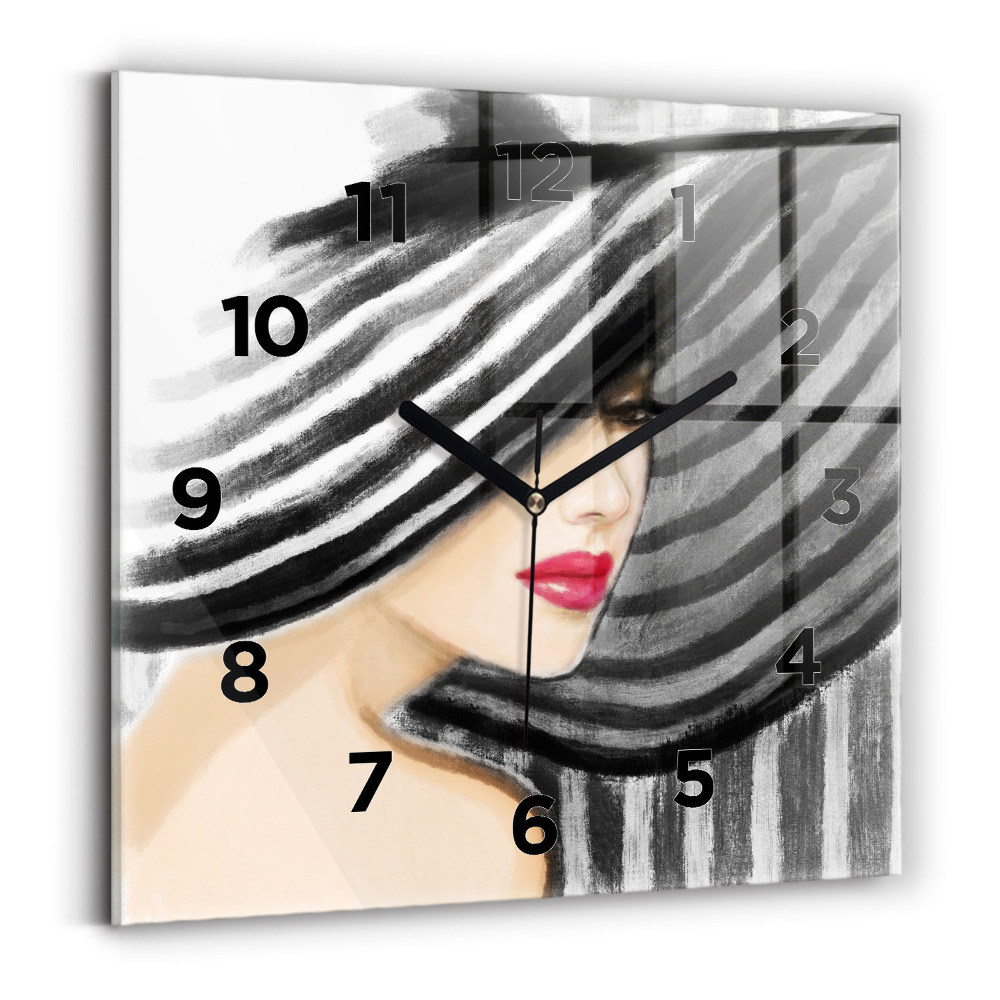 Ceas din sticlă pătrat Femeie în alb și negru