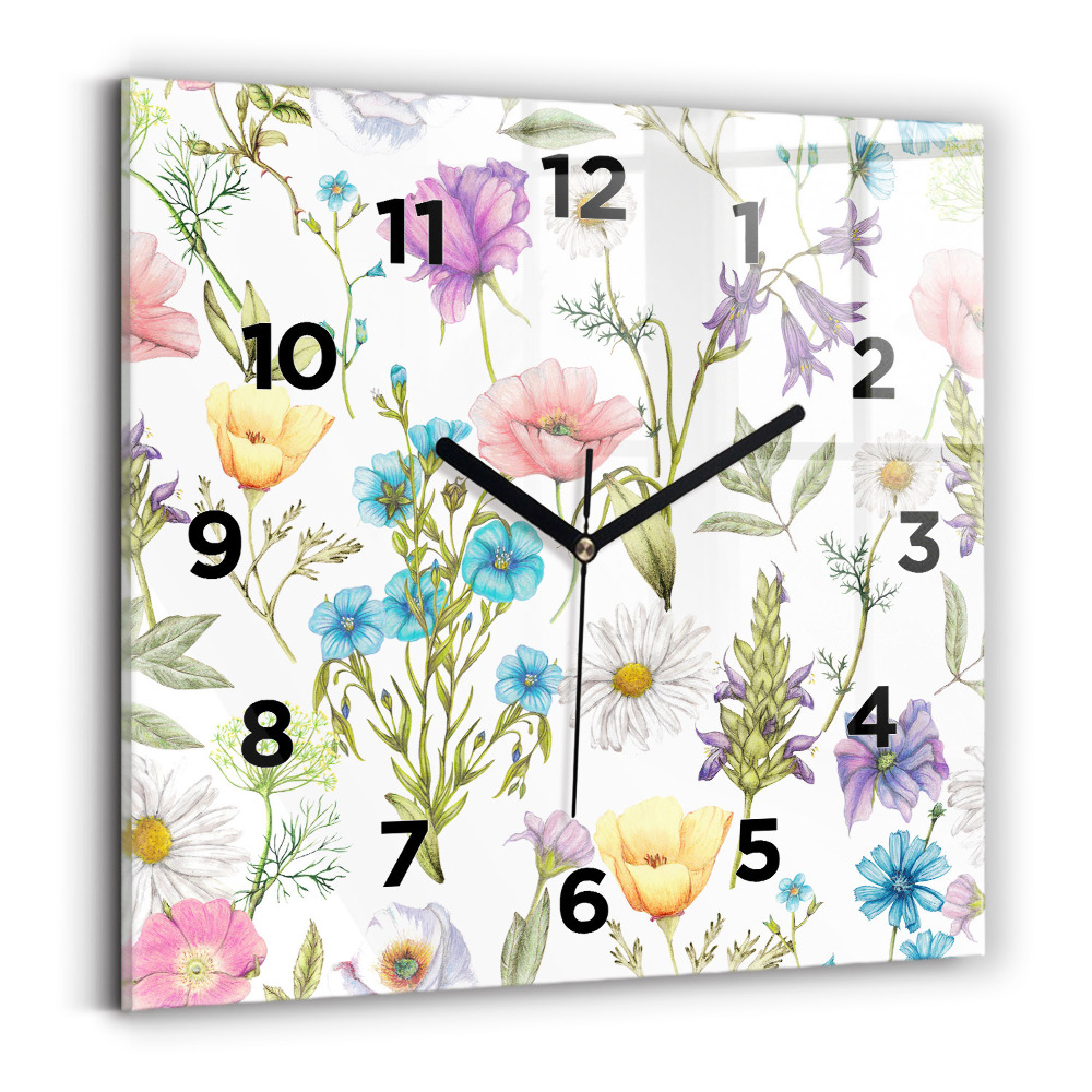 Ceas din sticlă pătrat Aranjament floral