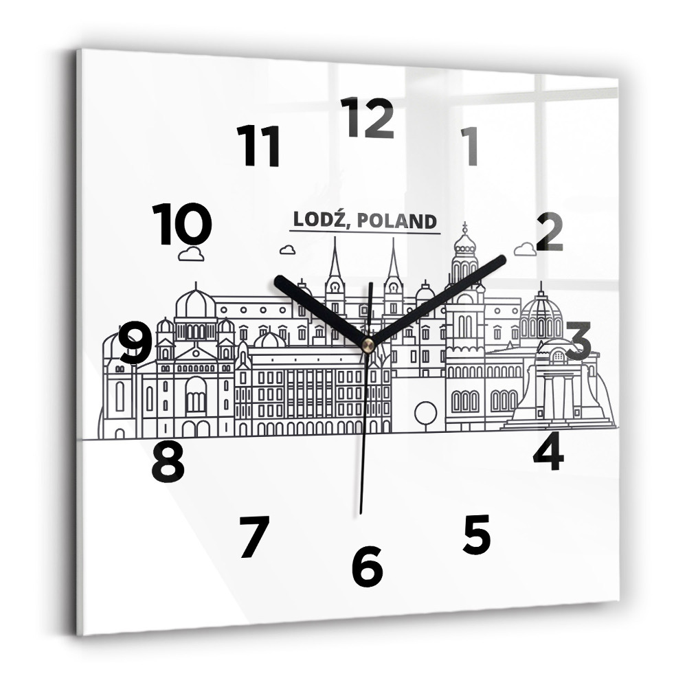 Ceas de sticlă pe perete pătrat Panorama arhitecturii Łódź
