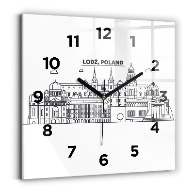 Ceas de sticlă pe perete pătrat Panorama arhitecturii Łódź