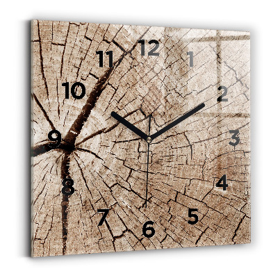 Ceas perete din sticlă pătrat ciot de lemn vechi