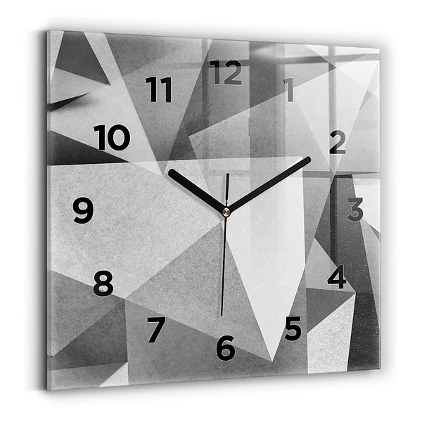 Ceas perete din sticlă pătrat Abstracție geometrică gri