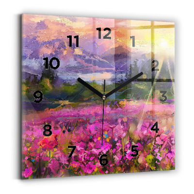 Ceas perete din sticlă pătrat Lunca la apus