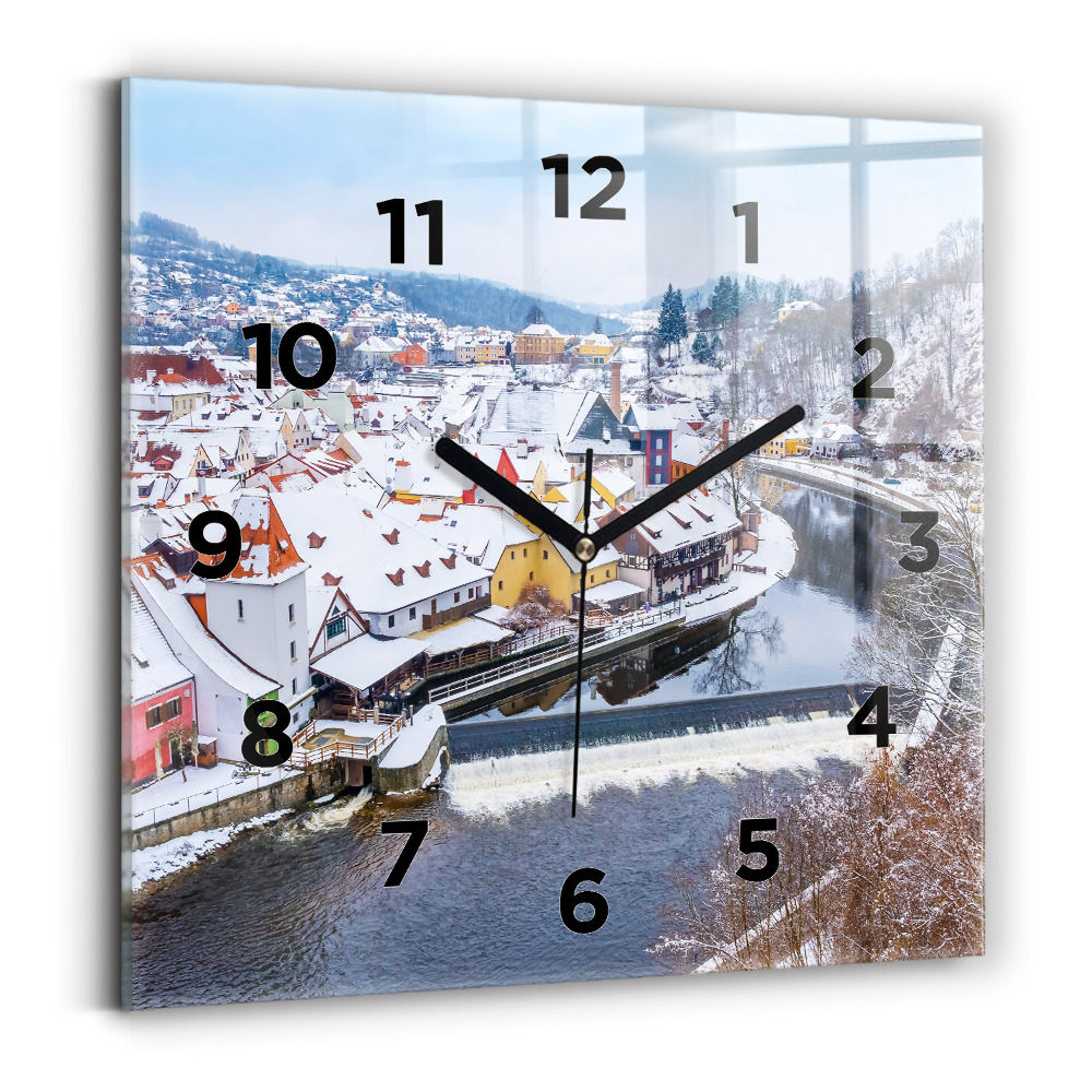 Ceas de sticlă pe perete pătrat Panorama orasului iarna