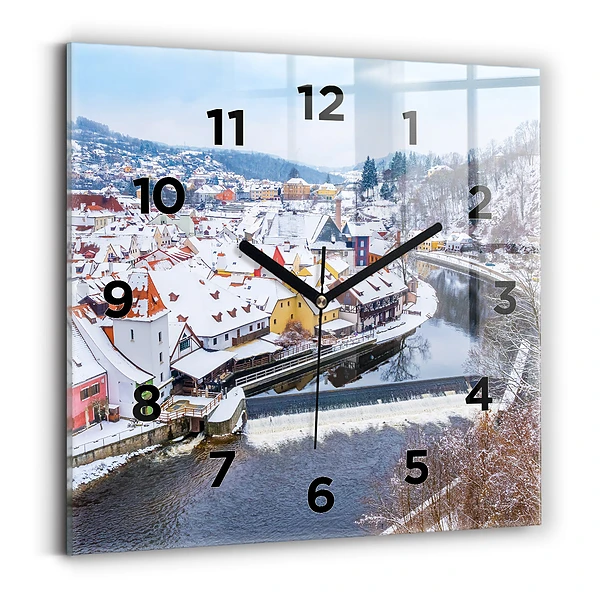 Ceas de sticlă pe perete pătrat Panorama orasului iarna