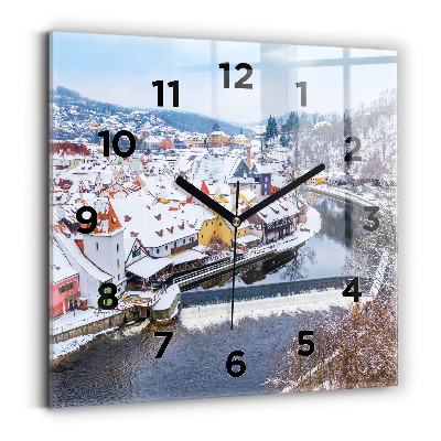 Ceas de sticlă pe perete pătrat Panorama orasului iarna