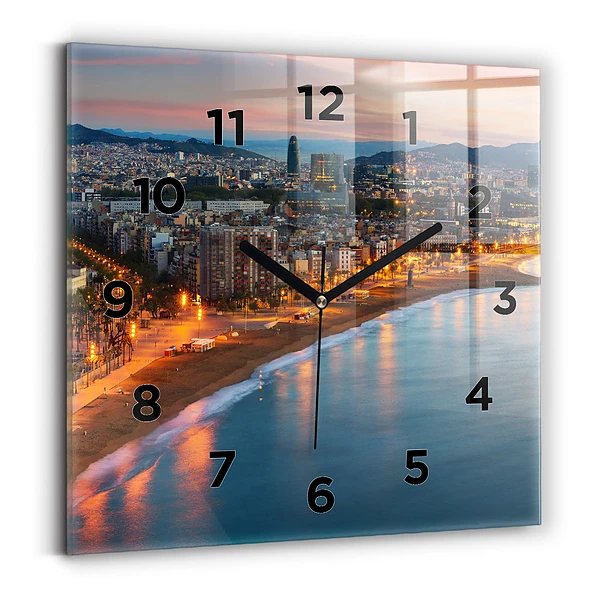 Ceas pătrat de perete din sticlă Plaja din Barcelona