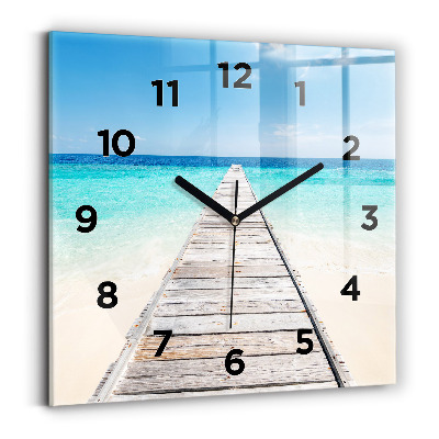 Ceas de sticlă pe perete pătrat Insula tropicala